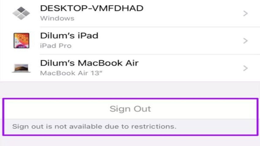 دلیل فعال نبودن گزینه ی Sign Out در iCloud