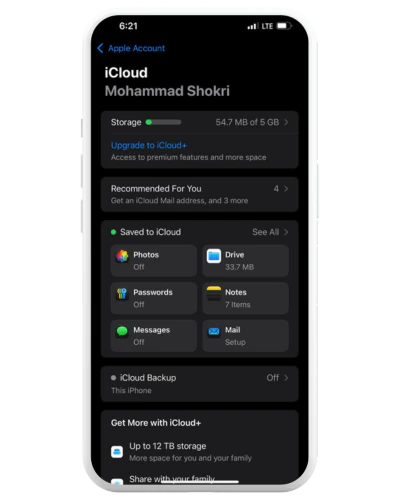 خالی کردن فضای iCloud